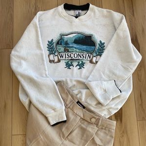 Wisconsin Vintage Crewneck XL paired with Express Dress Pants 4S Outfit